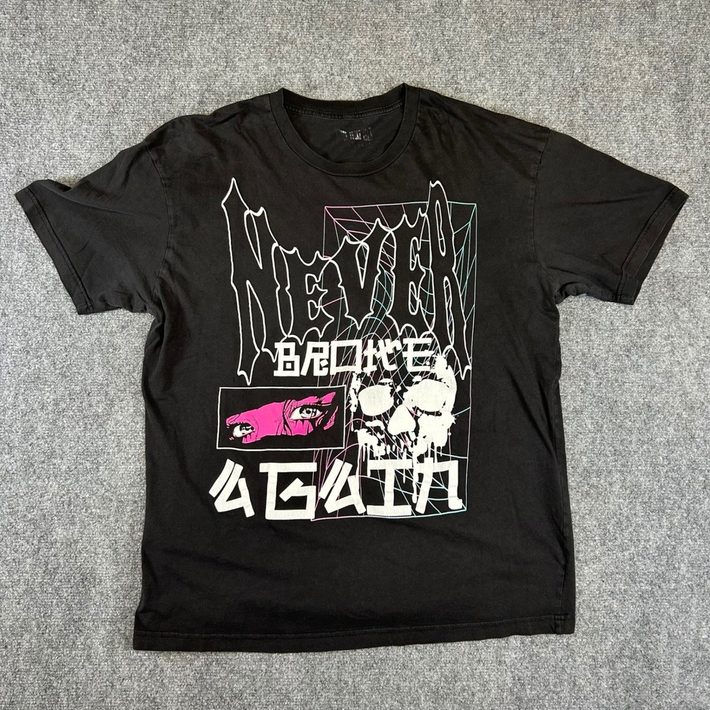 Never Broke Again Mens Graphic T-Shirt Black Skull Anime Streetwear XL